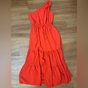Max Studio papaya red-orange one-shoulder tiered maxi dress Size M